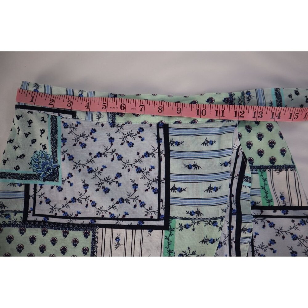 Loft Petite 2P Wrap Skirt Floral Patchwork Mint & Navy Cotton Blend - Picture 7 of 9